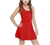 Dmmtot Robe de tennis sans manches pour filles - Mini robes d'été à dos nageur avec poches courtes - Couleur unie - Confortable, douce et respirante - À porter au quotidien - Âge : 4 à 15 ans, #01