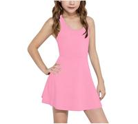 Dmmtot Robe de tennis sans manches pour filles - Mini robes d'été à dos nageur avec poches courtes - Couleur unie - Confortable, douce et respirante - À porter au quotidien - Âge : 4 à 15 ans, #01Rose