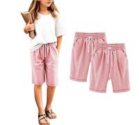 Dmmtot Short d'été décontracté pour filles 2025 avec cordon de serrage à taille élastique, léger, plissé à bulles, coupe ample, respirant, pour les vacances de 3 à 14 ans, rose 1, 7-8 ans