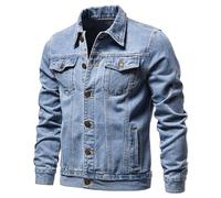 Dmmtot Veste en jean pour homme de couleur unie avec poche boutonnée - Veste fine et tendance - Veste de travail décontractée - Veste cargo classique et durable - Veste de rue élégante - Style rugby -