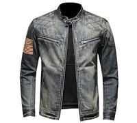 Dmmtot Veste en jean pour homme - Veste d'hiver vintage - Veste à manches longues - Col montant - Classique - Pour le quotidien - Streetwear - Tennis - Grande taille M-4XL, Bleu-2, 3XL