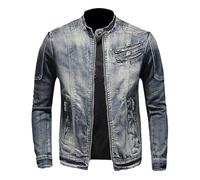 Dmmtot Veste en jean pour homme - Veste d'hiver vintage - Veste à manches longues - Col montant - Classique - Pour le quotidien - Streetwear - Tennis - Grande taille M-4XL, gris-1, L