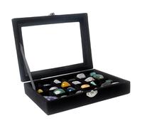 Dmnnlp Boîte de présentation 24 compartiments en velours pour roches, boîte de collection de roches avec couvercle en verre transparent, boîte de rangement et présentoir pour petites pierres