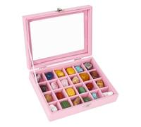 Dmnnlp Boîte de présentation 24 compartiments en velours pour roches, boîte de collection de roches avec couvercle transparent, boîte de rangement et présentoir pour petites pierres précieuses
