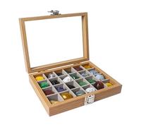 Dmnnlp Étui de rangement en bois à 24 grilles pour collection Rock avec couvercle en verre transparent pour objets de collection Fossil Crystal Stone Jewellery (marron clair)