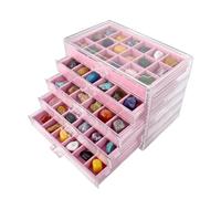 Dmnnlp Gesroins Boîte d'affichage 5 tiroirs avec 90 compartiments en acrylique pour collection de petites roches, pierres précieuses, fossiles, pierres de cristal, bijoux et objets de collection (rose