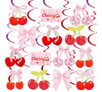 Dmnnlp Lot de 28 décorations de fête à suspendre sur le thème « She's The Cherry On Top » pour anniversaire, fête de coquette, fête prénatale, fête prénuptiale, mariage (rouge et rose)