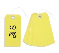 Dmnnlp Lot de 50 grandes étiquettes vierges en papier à suspendre avec fil - 12 x 6 cm - Pour marquer les bagages, les cadeaux, les prix, les vêtements, l'expédition et l'inventaire (jaune citron)