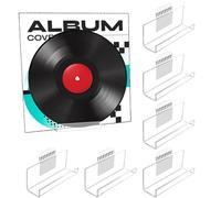 Dmnnlp Lot de 6 étagères murales en acrylique pour disques vinyles, présentoir transparent à coller avec adhésif pour rangement de LP et CD, ensemble d'étagères à coller pour l'affichage de CD à la