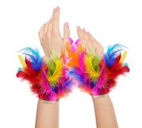 Dmnnlp Manchettes à plumes, poignets multicolores, accessoires de costume d'arc-en-ciel, manchettes en plumes colorées pour carnaval, Halloween, cosplay, fête, coloré, 24x12cm