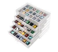 Dmnnlp Rock Vitrine, 5 tiroirs et 90 grilles en acrylique, coffre de rangement pour petits rochers, pierres précieuses fossile, cristal, pierre, objets de collection (gris)