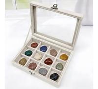 Dmnnlp Vitrine à 12 compartiments - 4 cm par grille - Boîte de rangement en velours et cristal avec couvercle transparent - Pour petites pierres précieuses, pierres fossiles et boucles d'oreilles