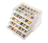 Dmnnlp Vitrine à 5 tiroirs et 90 grilles en acrylique pour objets de collection, boîtes de rangement pour petites pierres, pierres précieuses fossiles, bijoux de collection (beige)