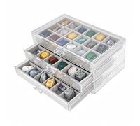 Dmnnlp Vitrine Rock en acrylique, 3 tiroirs et 54 compartiments, boîtes d'exposition pour objets de collection, boîtes de rangement pour bijoux en pierre précieuse fossile (gris)