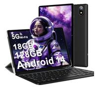 DMOAO Android 14 Tablette 10 Pouces avec 18 Go de RAM + 128 Go de ROM (TF 1 to), Tablette HD avec 5G Wi-FI 6, Widevine L1, Octa-Core, USB-C, BT 5.0, 6000 mAh, Tablette avec Clavier, Noir