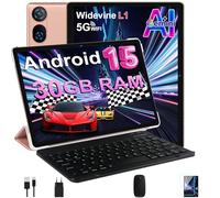 DMOAO Tablette 10" Android 15 avec clavier, Gemini AI, 30 Go de RAM + 64 Go de ROM (extension 2 T), Wi-Fi 5G, Widevine L1, Octa-Core, GPS, Face ID, FHD IPS, 6000 mAh, USB, Or