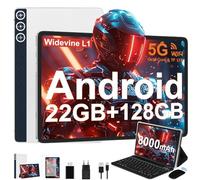 DMOAO Tablette Android 14 avec 22 Go de RAM 128 Go de ROM, Tablette Tactile 10 Pouces avec WideVine L1, 8000 mAh, Octa-Core 1 to Extensible, WiFi 5G, 8MP+5MP, Tablette avec Clavier, BT5.0/GPS, Argent