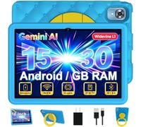 DMOAO Tablette Enfants 10 Pouces Android 15 avec 30Go RAM (TF 2To), 5G WI-FI 6, Widevine L1, Contrôle Parental, 8-Core, Tablette Tactile avec Coque Antichoc EVA + Support Rotatif à 360°, Bleu