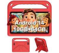 DMOAO Tablette Enfants 7 Pouces, Tablette Android 14 avec 5G Wi-FI 6, 10Go RAM+64Go ROM(TF 1To), Tablette Tactile Octa-Core, Widevine L1, 3500mAh, Contrôle Parental Tablette Enfant avec EVA Cas, Red
