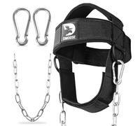 DMoose chaine musculation cou harnais pour la Formation de résistance Anneaux en D Extra-Lourds et chaîne en Acier, neck flex néoprène Comfort Fit, Extensible Durable