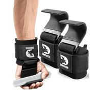 DMoose Fitness Crochets d'haltérophilie pour hommes et femmes (paire) - rembourrage de poignet de 8 mm d'épaisseur - poignées d'haltérophilie pour Powerlifting, Shrugs, Rows et Deadlift (Noir - Petit)