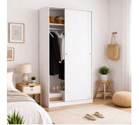 Dmora - Armoire 2 portes Abigail, 100x50xh204 cm, Blanc brillant, Panneau effet bois