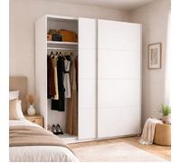 Dmora - Armoire 2 portes Alias, 180x65xh204 cm, Blanc brillant, Panneau effet bois