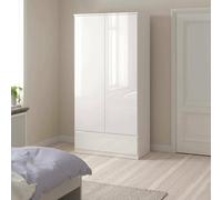 Dmora Armoire 2 Portes Suzanne, Meuble Chambre à Coucher, Armoire à vêtements, 99 x 50 h 201 cm, Blanc Brillant