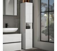 Dmora - Armoire à colonnes Nigel, Élément mural de salle de bain, Armoire haute multifonctionnelle, Meuble polyvalente, Made in Italy, 34x34h180 cm, Blanc brillant