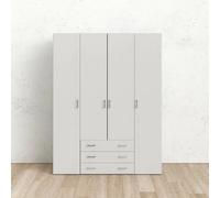 DMORA - Armoire à Quatre Portes et Trois tiroirs, Couleur Blanche, Dimensions 154 x 200 x 49 cm