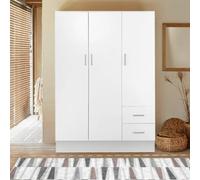 Dmora Armoire à trois portes et deux tiroirs avec étagères et tringle à vêtements, couleur blanche, Dimensions 120 x 170 x 50 cm