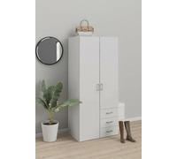Dmora - Armoire avec deux portes battantes et trois tiroirs, couleur blanche, Dimensions 77 x 175 x 49 cm
