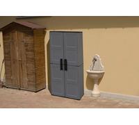 Dmora - Armoire d'extérieur Geel, meuble porte-balais polyvalent, armoire extérieure 2 portes, 100% Made in Italy, finition tableaux, 68x37h163 cm, gris et noir