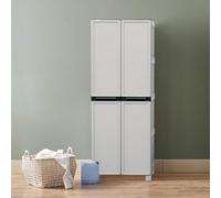 Dmora - Armoire d'extérieur Liège, Mobilier d'extérieur, Armoire de buanderie Polyvalente, 100% Made in Italy, Gris Clair, 70x39h172 cm