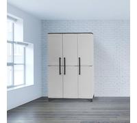 Dmora - Armoire d'extérieur Nandrin, meuble porte-balais, 3 portes, 100% Made in Italy, 102x37h169 cm, gris clair et noir, finition rayée