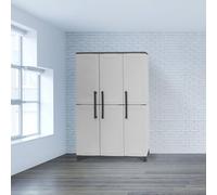 Dmora - Armoire d'extérieur Nandrin, meuble porte-balais, armoire d'extérieur 3 portes, 100% Made in Italy, 102x37h169 cm, gris clair et noir, finition rayée