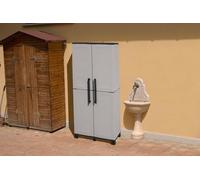 Dmora - Armoire d'extérieur Veurne, Armoire à balais, Armoire d'extérieur 2 Portes, 100% Made in Italy, 68x37h169 cm, Gris Clair et Noir, Finition rayée