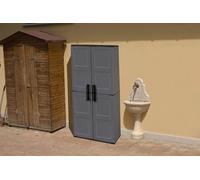 Dmora - Armoire extérieure Geel, porte-balais polyvalent, 2 portes, 100% Made in Italy, finition tableaux, 68x37h163 cm, gris et noir