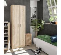 Dmora - Armoire multifonction 2 portes Portsmouth, meuble auxiliaire, penderie à chaussures moderne, meuble à chaussures vertical, 59 x 37 x 180 cm, chêne
