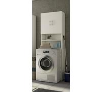 Dmora - Armoire polyvalente Anemone, Armoire linéaire avec 2 portes battantes et étagères, Meuble à linge pour machine à laver, Fabriqué en Italie, 65x32h195 cm, Blanc