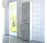 Dmora - Armoire polyvalente Escolzia, Armoire à linge linéaire avec 2 portes, Colonne de salle de bain avec panier à linge, 100% Made in Italy, 45x32h195 cm, Ciment et Blanc