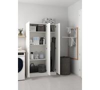 Dmora - Armoire polyvalente grande Beaumont, Armoire auxiliaire à 3 portes, étagère à chaussures avec étagères, meuble porte-balais, 109x37h180 cm, blanc