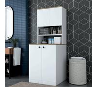 Dmora - Armoire Polyvalente Grande Lyrastra, Armoire multifonctionnelle, Meuble à Chaussures, Armoire à Chaussures, 70x73h184 cm, Blanc et Noyer