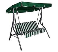 Dmora Balançoire de jardin 3 places avec auvent et coussin, vert et blanc, Dimensions 110 x 165 x 180 cm