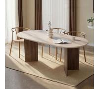 Dmora Benavidez Table fixe 200 x 90 x 75h cm beige marbre 6 places forme ovale couleur plateau beige