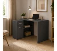 Dmora Benk Bureau d'angle 120 x 92 x 74 cm de hauteur, noir anthracite, un tiroir, 2 étagères