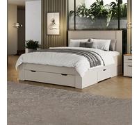 Dmora Betulkote - Lit double - Blanc crème - Dimensions du matelas : 160 x 200 cm - Tête de lit détaillée à rayures - Poids supporté : 200 kg
