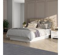 Dmora Bhimnkheda - Lit double - Blanc - Dimensions du matelas : 180 x 200 cm - Tête de lit rembourrée - Lit double rembourré