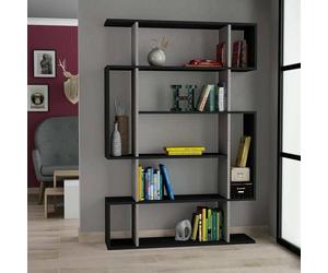 Dmora - Bibliothèque Adhara, Etagère de bureau, Porte-livre mobile, Librairie, 110x26h161 cm, Anthracite et Beige