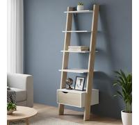 Dmora Bibliothèque avec Un tiroir et Quatre étagères, Couleur Blanc et chêne, 55 x 180 x 48 cm